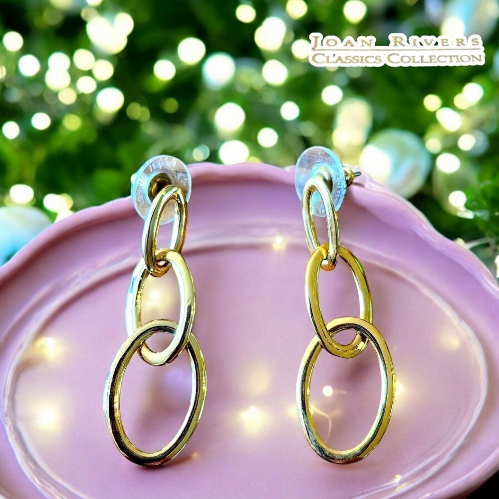 JOAN RIVERS Gold Link Pushback Drop Earrings, VINTAGE INSPIRED!
